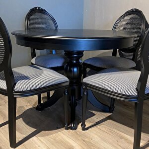 Reyo 90cm Açılır Yuvarlak Baba Ayaklı Masa, Yemek Masası Siyah (açılır 120cm)