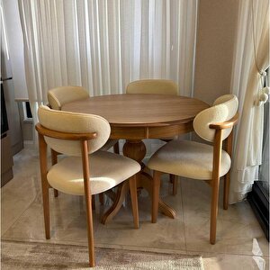 90cm Açılır Yuvarlak Yemek Masası Baba Ayak Masa Natural Cilalı (sandalyeler Dahil Değildir)