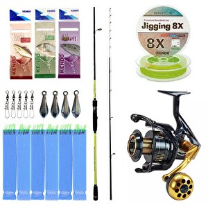 Yek Outdoor Hazır Tekne Oltası Seti Okuma Orata Tekne Kamışı 202cm 150-200gr 2 Parça Olta Kamışı&okuma Salina Sa-6000ha Blue 6+1bb