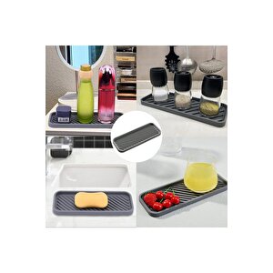 Gri Renk Silikon Yağdanlık Yağlık Sirkelik Altlığı Organizer Sunumluk Sabunluk Altlığı 23x10 Cm