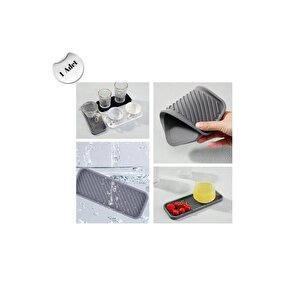 Gri Renk Silikon Yağdanlık Yağlık Sirkelik Altlığı Organizer Sunumluk Sabunluk Altlığı 23x10 Cm