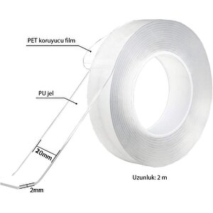Çift Taraflı Nano Bant Süper Güçlü Şeffaf Çift Taraflı Bant 3 Metre