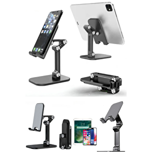 Kademeli Katlanabilir Masaüstü Telefon Tablet Standı Siyah