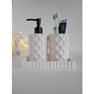 3 Parça Beton Kristal Desen Sıvı Sabunluk Set