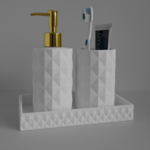 3 Parça Beton Kristal Desen Sıvı Sabunluk Set