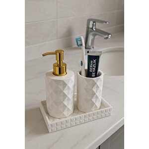 3 Parça Beton Kristal Desen Sıvı Sabunluk Set