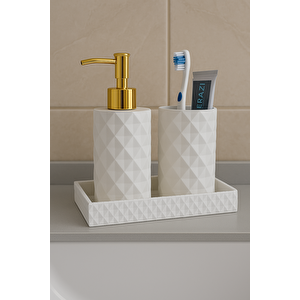 3 Parça Beton Kristal Desen Sıvı Sabunluk Set