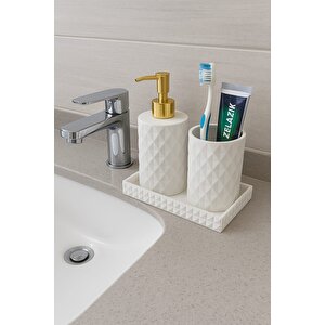 3 Parça Beton Kristal Desen Sıvı Sabunluk Set