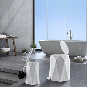 Elf-478 Geo 2'li Çöp Kovalı Wc Fırçalı Banyo Seti Beyaz-Ud