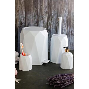 Elf-479 Geo 4'lü Çöp Kovalı Wc Fırçalı Banyo Seti Beyaz-Ud