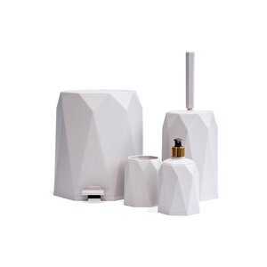 Elf-479 Geo 4'lü Çöp Kovalı Wc Fırçalı Banyo Seti Beyaz-Ud