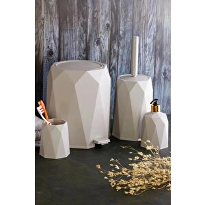 Elf-479 Geo 4'lü Çöp Kovalı Wc Fırçalı Banyo Seti Taş Gri