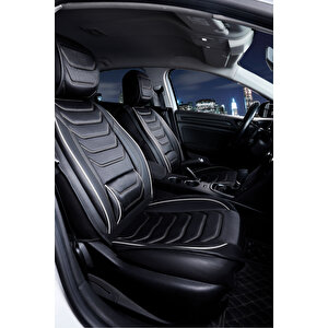 Peugeot 308 Station Wagon 2013-17 Uyumlu Lüx Deri Oto Koltuk Kılıfı Ön Arka Takım Set Eagle Si̇yah Beyaz Siyah - Beyaz