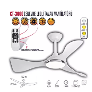 Cenevre Ledli̇ Tavan Vanti̇latörü Beyaz (kumandali) Ct-3000
