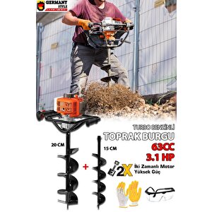 Germanystyle Grmpro630 3.1 Hp 63 Cc Turbo Benzinli Toprak Burgu Makinesi Çift Uçlu 20 Cm +15 Cm