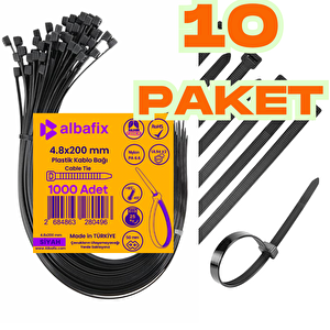 4.8x250 Mm Siyah Plastik Kablo Bağı Klipsi Cırt Kelepçe 1000 Adet