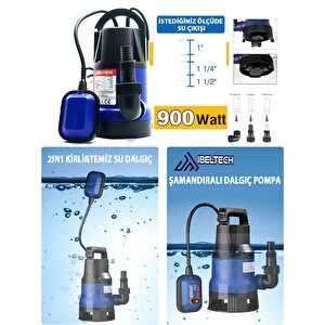 2in1 Kombine Dalgıç Pompa Qsb900 İbeltech 900w Plastik Gövdeli Kirli Ve Temiz Su Dalgıç Pompası