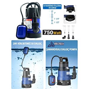 2in1 Kombine Dalgıç Pompa Qsb750 İbeltech 750w Plastik Gövdeli Kirli Ve Temiz Su Dalgıç Pompası