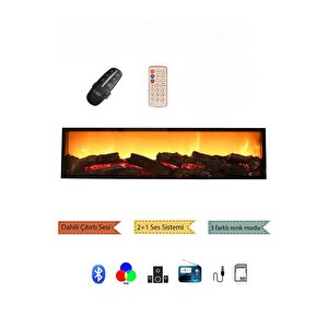 Isıtmasız Dekoratif  Amaçlı Elektrikli Yapay Şömine - Renk Modu + Bluetooth + Ses Sistemli 70x30 cm