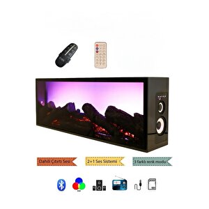 Isıtmasız Dekoratif  Amaçlı Elektrikli Yapay Şömine - Renk Modu + Bluetooth + Ses Sistemli 70x30 cm