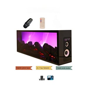 Isıtmasız Dekoratif  Amaçlı Elektrikli Yapay Şömine - Renk Modu + Bluetooth + Ses Sistemli