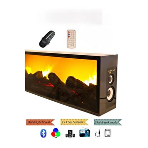 Isıtmasız Dekoratif  Amaçlı Elektrikli Yapay Şömine - Renk Modu + Bluetooth + Ses Sistemli 90x30 cm