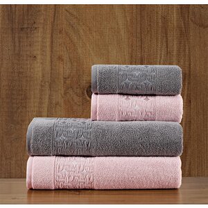 | Oppolo | Extra Yumuşak Pamuk Eponj 4'lü Havlu Seti Gri-Pudra
