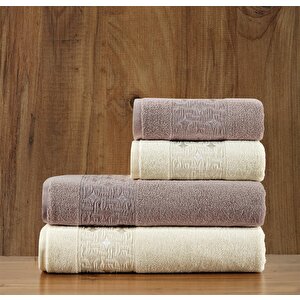 | Oppolo | Extra Yumuşak Pamuk Eponj 4'lü Havlu Seti Krem-Bej