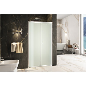 Acordion Temperli 4 Mm Ön Cephe Katlanır Cam Duşakabin Krom Profil Kumlama Cam 109 cm