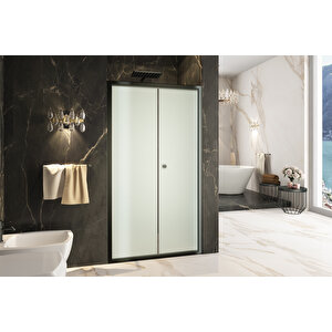 Acordion Temperli 4 Mm Ön Cephe Katlanır Cam Duşakabin Siyah Profil Kumlama Cam 116 cm