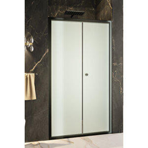 Acordion Temperli 4 Mm Ön Cephe Katlanır Cam Duşakabin Siyah Profil Kumlama Cam 72 cm