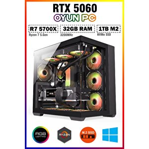 Mirage X50 Ryzen 7 5700x 32gb Ram 1tb M.2 Nvme Ssd Rtx5060 Sıvı Soğutmalı Oyuncu Masaüstü Bilgisayar
