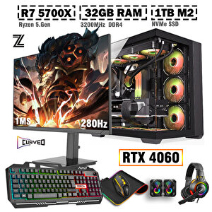 Warrior Spine X5 Ryzen 7 5700x 32gb 1tb M.2 Ssd Rtx4060 27" 280hz Sıvı Soğutmalı Oyuncu Bilgisayarı