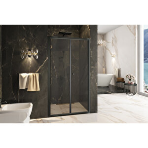 Acordion Temperli 4 Mm Ön Cephe Katlanır Cam Duşakabin Siyah Profil Füme Cam 93 cm