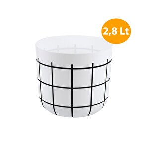 Krs-212 Dekoratif Karo Desenli Saksı 2.8 Litre No 2 Beyaz