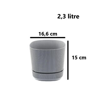 Krs-243 Pera Kare Dekoratif Kaktus Sukulent Saksı 2,3 Litre No 3 Gri