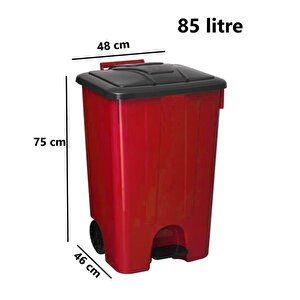 Sy-4265 Kırmızı 85 Lt Köşeli Pedallı Tekerlekli Çöp Kovası
