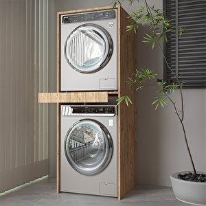 Banyo Dolabı Çamaşır Ve Kurutma Makinesi Dolabı Çekmeceli Ahşap