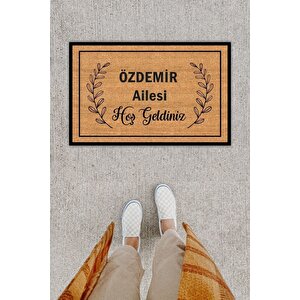 Kişiye Özel Üretim Özdemir Ailesi Hoş Geldiniz Yazılı Kapı Önü Paspası Kahverengi