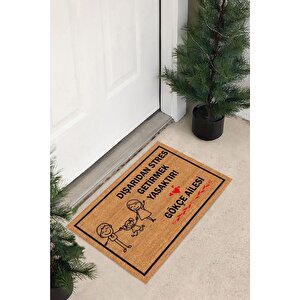 Kişiye Özel Tasarım Dışarıdan Stres Getirmek Yasaktır Paspas Modern Dijital Baskı 70x45 Cm - Kahverengi