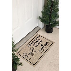 Kişiye Özel Tasarım Dışarıdan Stres Getirmek Yasaktır Çok Amaçlı Kapı Önü Paspası-70x45 Cm Kahverengi