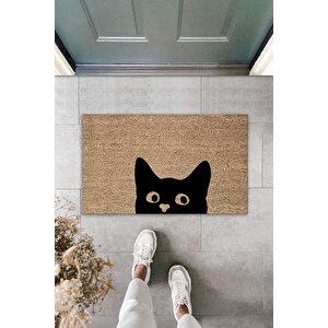 Sevimli Kara Kedi Dekoratif Iç Ve Dış Kapı Önü Paspası 70x45 Cm Kahverengi