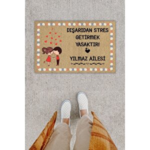 Kişiye Özel Üretim Dışarıdan Stres Getirmek Yasaktır Yılmaz Ailesi Yazılı Kapı Önü Paspası
