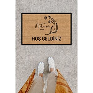 Kişiye Özel Üretim Hoş Geldiniz Nature Shop Yazılı Kapı Önü Paspası Kahverengi
