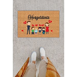 Kişiye Özel Üretim Hoş Geldiniz Aile Temalı Kapı Önü Paspası Kahverengi