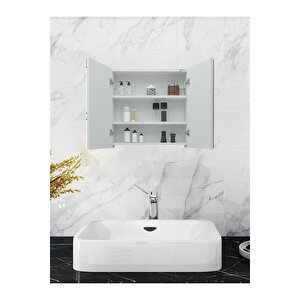 2 Aynalı Stil Banyo Lavabo Dolabı Beyaz