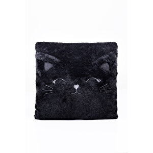 Peluş Kedi Yastık 35cm Siyah