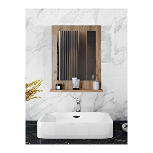 Safir Stil 60x45 Atlantik Çam Raflı Banyo Aynası