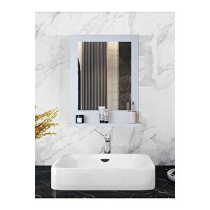 Teknor Safir Stil 60x45 Beyaz Raflı Banyo Aynası