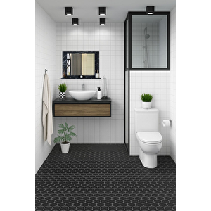 Yakut Stil 60x45 Siyah Raflı Banyo Aynası